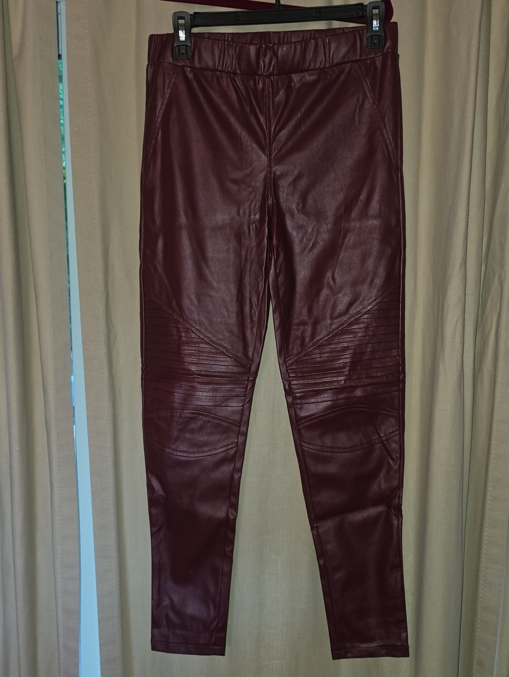 easel Faux Leather Moto Leggings — Burgundy